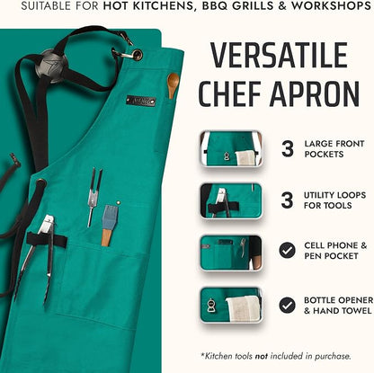 Asaya Chef and BBQ Apron with Bottle Opener and Hand Towel - 10oz Cotton Canvas - Image 2