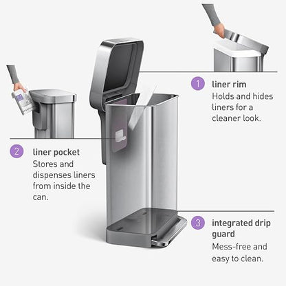 simplehuman 45 Liter / 12 Gallon Liter Rectangular Hands-Free Kitchen Step - Image 5