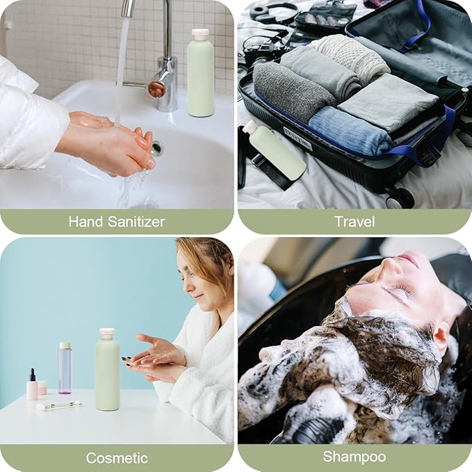 13.5 oz Plastic Travel Shampoo Bottles, Refillable Flip Cap Squeeze Bottles for Toiletries, Large Leakage-proof Travel Shampoo and Conditioner Container (Blue and Green)