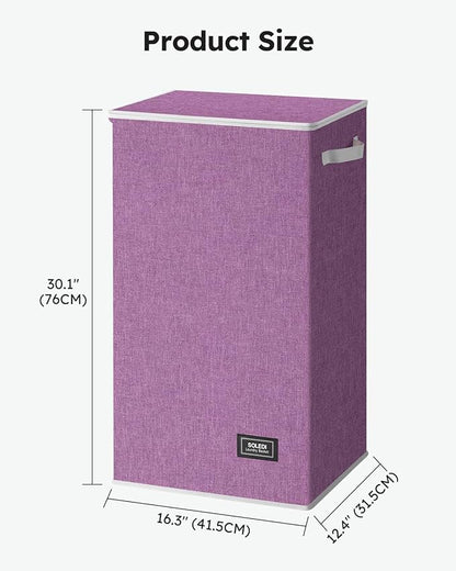 SOLEDI Laundry Hamper with Lid 100L Large & Tall Collapsible Laundry Basket, Clothes Hamper with Bag Removable Easy to Carry, Dirty Hampers for Bedroom, Bathroom, Dorm, College, Purple