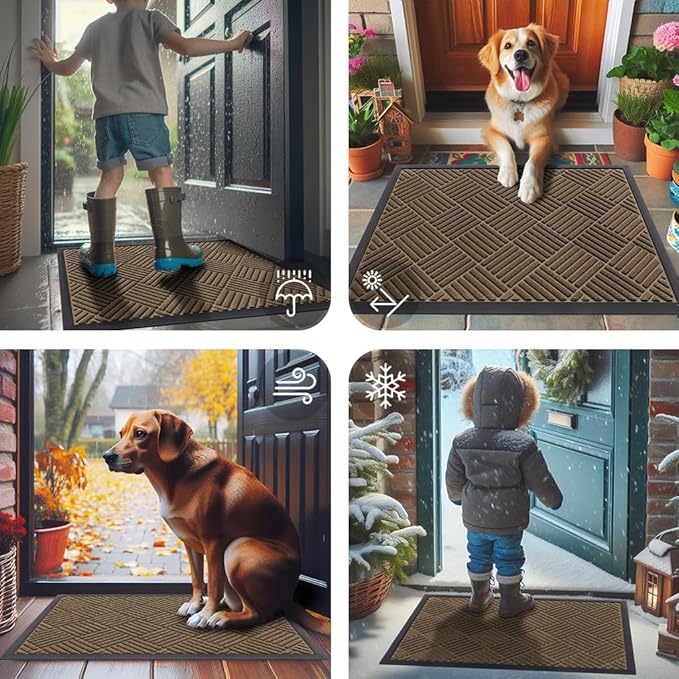 Smiry Front Door Mat Outside Entrance, Heavy Duty Outdoor Indoor Natural Rubber Doormat, Non Slip, Trap Dirt and Moisture, Easy Clean, Low Profile Patio Porch Entryway Mat, 71x47, Brown