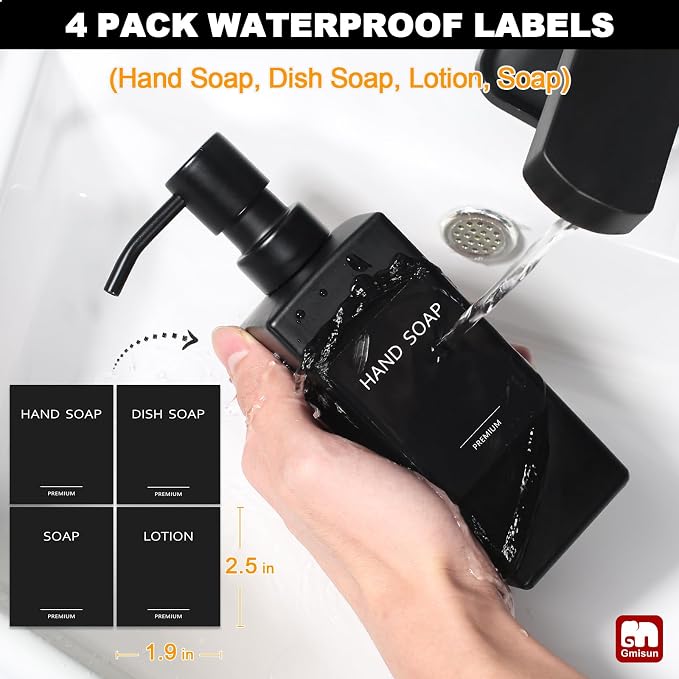 GMISUN Black Soap Dispenser, Hand Soap Dispenser Bathroom, 12 fl oz/350ml Glass - Image 4