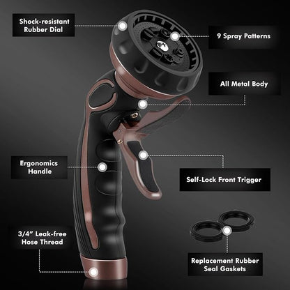 RESTMO Hose Nozzle with Easy Self-Lock Trigger, Heavy Duty Metal Water Hose - Image 3