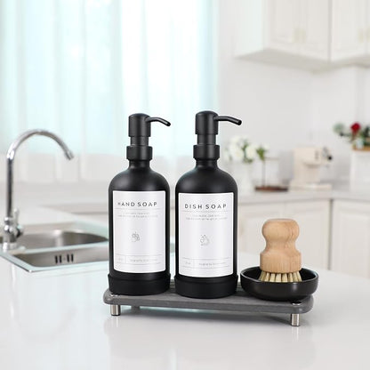Kitchen Soap Dispenser Set - 16OZ Black Glass Bottle - Image 5