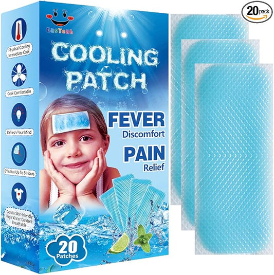 20 Sheets EasYeah Kid Fever Patches for Kids Fever Discomfort & Pain Relief, Cooling Relief Fever Reducer, Soothe Headache Pain, Pack of 20