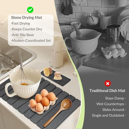 Large Stone Dish Drying Mat for Kitchen Counter, Foldable Fast-Drying - Image 5
