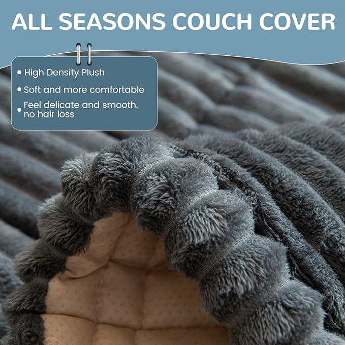 OTOB Sofa Covers for 3 Cushion Couch Washable, Fuzzy Non Slip Pet Friendly - Image 3