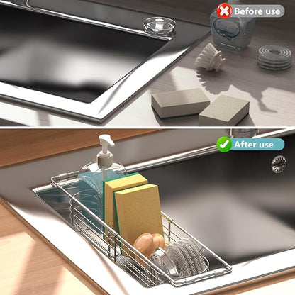 Sink Caddy Sponge Holder Kitchen Sink Organizer, Telescopic sink organizer rack - Image 3
