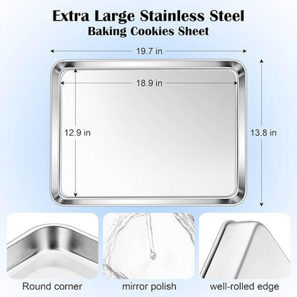 E-far Large Baking Sheet, 20”x14” Stainless Steel Cookie Sheet Pan - Image 2