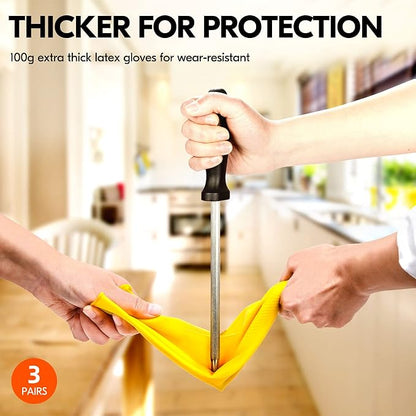 Vgo... 3-Pairs Reusable Household Gloves, Rubber Dishwashing gloves, Extra - Image 3