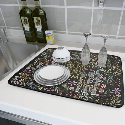 Vintage Microfiber Dish Drying Mat Wildflowers Leaves Absorbent Dry Mat - Image 6