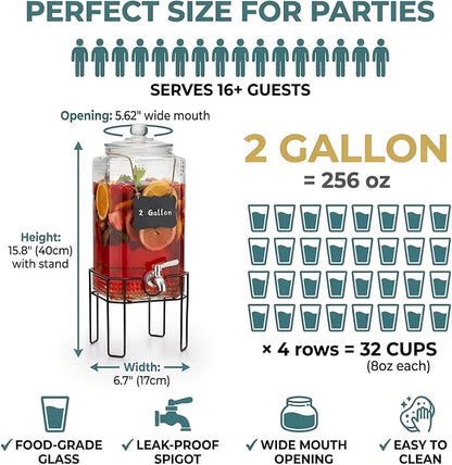 2 Gallon Glass Drink Dispenser, Drink Dispensers - Image 2