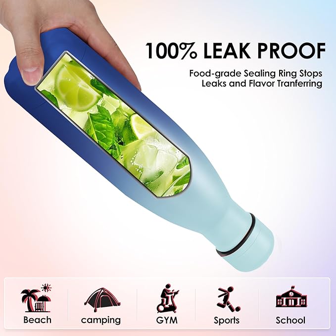 17oz Cola-Bottle Shaped Stainless Steel Leak-proof Water Bottle,Double Wall Vacuum Insulated Metal,Travel Mug For Sports Indoors & Outdoors,BPA-Free Kids Flasks,Green Blue(1 Pack)