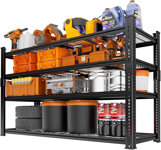 Storage Shelves Heavy Duty 4 PCS, 48"L x 18"W x 60"H Garage Wire Shelving Unit Loads 2640LBS, 4-tier Adjustable Metal Industrial Utility Shelf Rack for Kitchen, Laundry, Pantry, Warehouse, Basement