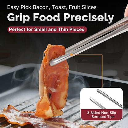 Precision Serrated Non-Slip Tips Cooking Tongs 2 Set, One-Piece 18/8 Stainless - Image 2