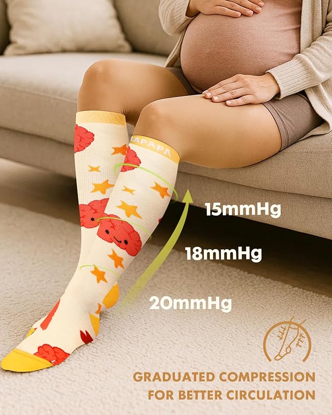 Thick Soft Cotton Compression Socks for Women Men 15-20mmHg Knee High Breathable Cotton Socks for All Day Comfort