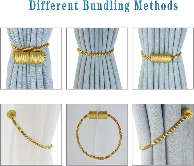 Magnetic Curtain Tiebacks 2 Pack Gold Curtain Rope Tieback Curtain Holders - Image 4