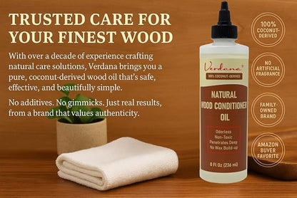 Verdana Natural Wood Conditioner Oil – 8 fl oz – Odorless, Non-Toxic Coconut - Image 2