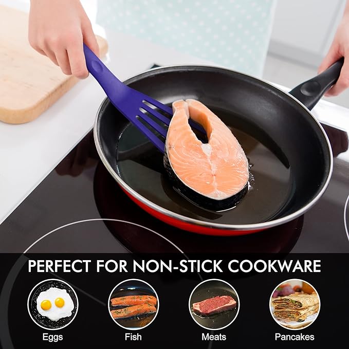 HOTEC 600℉ Heat Resistant Silicone Slotted Fish Turner Spatula Set, BPA Free - Image 6