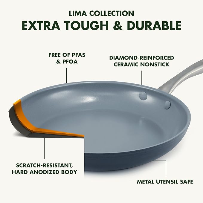GreenPan Lima Hard Anodized 10" Frying Pan Skillet, Wood Spatula, Ceramic - Image 3