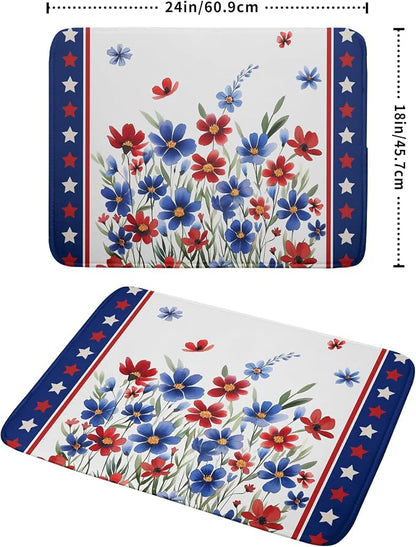 4th of July Dish Drying Mats for Kitchen Counter Summer Flowers Patriotic - Image 2