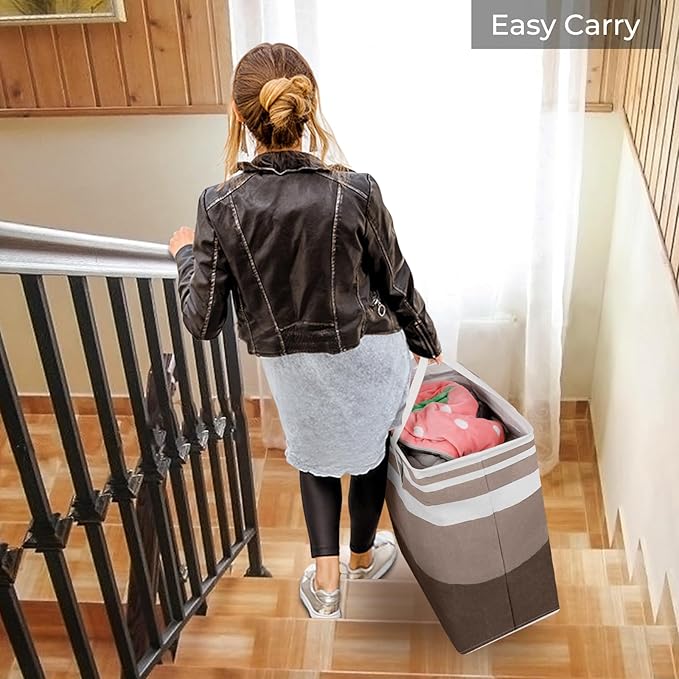 HomeHacks 2-Pack Large Laundry Basket, Waterproof, Freestanding Laundry Hamper, Collapsible Tall Clothes Hamper with Extended Handles for Clothes Toys in the Dorm and Family (Brown, 100L)