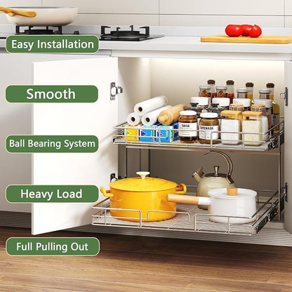 2 Tier Individual Pull Out Cabinet Organizer 31½" W x 21½" D, Heavy Duty - Image 2