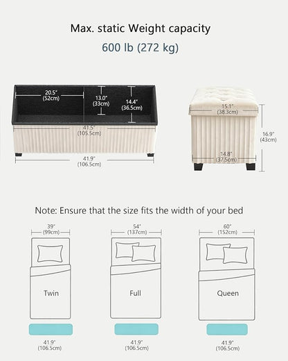 Storage Ottoman Bench, 43 Inch Foldable Ottoman - Image 3