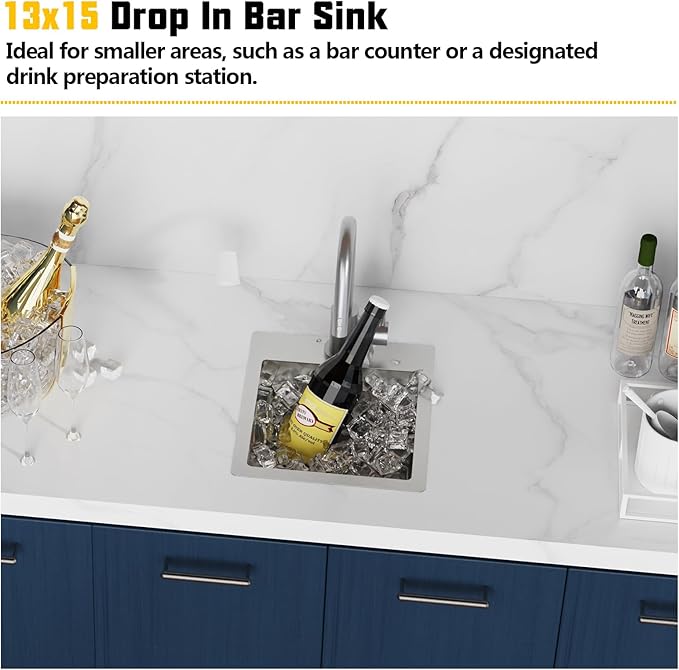 Small Kitchen Sink,13x15 Inch Bar Sink Stainless Steel Drop In Small Kitchen Sink Ideal Choice For Small Space Nice As Toprmount Prep Sink,RV Kitchen Sink With Bottom Grid,Soap Mat And Drain Assembly