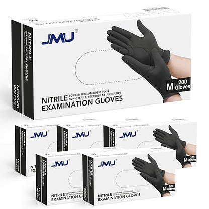 JMU Black Nitrile Gloves Medium Bulk, Case of 1200, Latex Free Powder Free by JMU