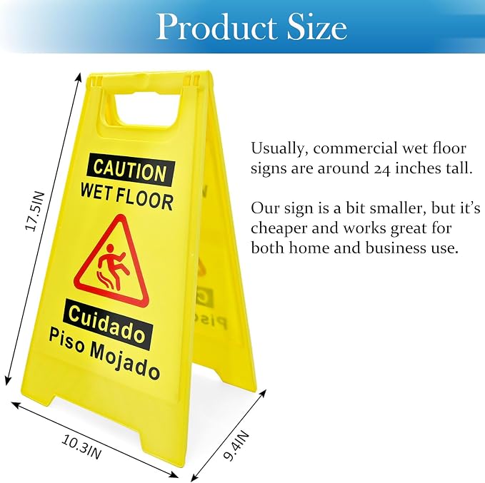 2 Pack Caution Wet Floor Sign, 17.5" Height, Bright Yellow, Double-Sided - Image 2
