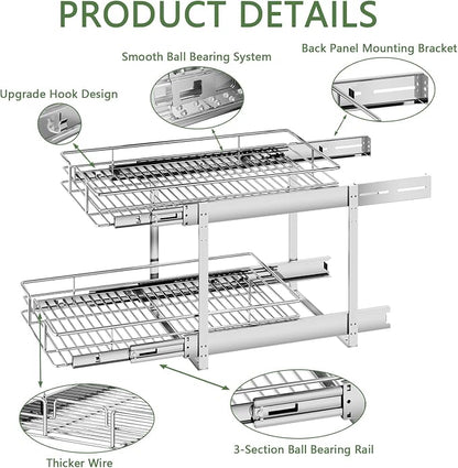2 Tier Individual Pull Out Cabinet Organizer 13½" W x 21½" D, Heavy Duty - Image 7