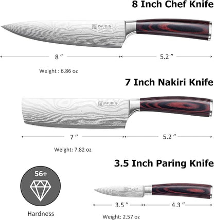 PAUDIN Kitchen Knife Set, 3 Piece High Carbon Stainless Steel Professional Chef - Image 2
