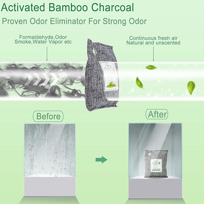 Activated Charcoal Odor Absorber (Large, 12 Pack, 100g each), Natural Charcoal Bags Odor Absorber Bamboo Charcoal Air Purifying Bag for Home, Fridge, Cabinet