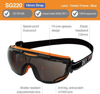 DEX FIT Protective Safety Goggles SG220; Anti Fog & Scratch, Z87 Eye Protection - Image 2