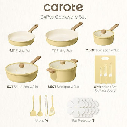 CAROTE 24pcs Ceramic Cookware Set, Pots and Pans Non Stick Kitchen Cookware Sets - Image 2
