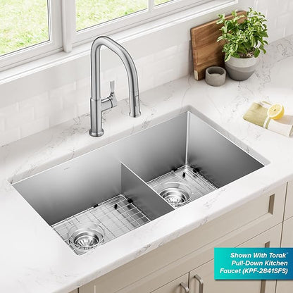 Kraus Kitchen Sinks Undermount - 32 Inch Stainless Steel Kitchen Sink, 60/40 Double Bowl, 16 Gauge, Model KHU103-32