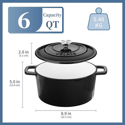 Velaze 6 QT Enameled Cast Iron Dutch Oven, Dual Handles Dutch Oven Pot - Image 6