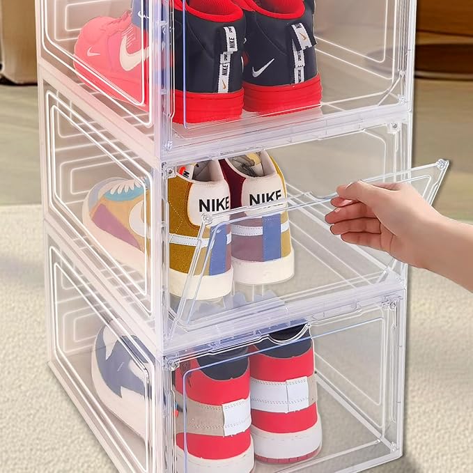 Upgraded Shoe Storage Organizer 6 Pack Clear Plastic Stackable Shoe Box - Image 4
