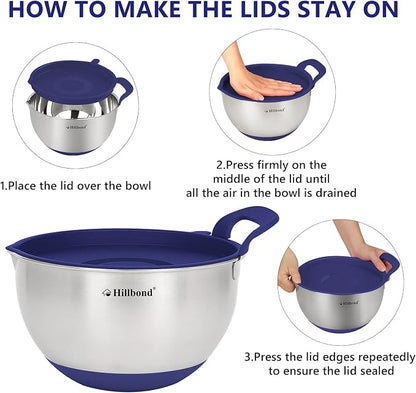 Hillbond Mixing Bowls with BPA Free Airtight Lids Stainless Steel Nesting Bowls - Image 3