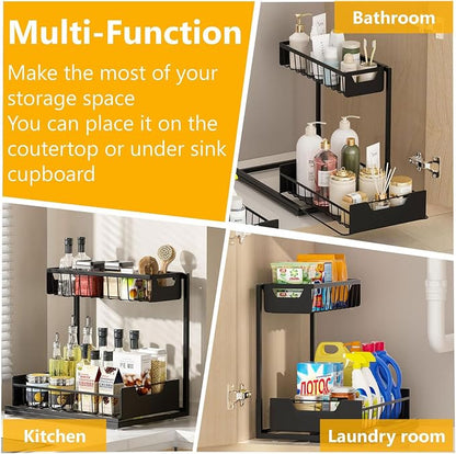 Ceetug Under Kitchen Sink Organizers and Storage Pull Out 2 Tier Metal Bathroom - Image 7