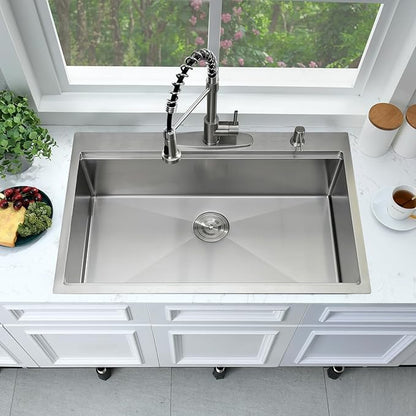 33x22 Drop In Kitchen Sink Workstation-Bokaiya Stainless Steel Kitchen Sink 33x22 Top Mount Drop In Workstation 16 Gauge 10" Handmade Deep Single Bowl Kitchen Sinks with Cutting Board