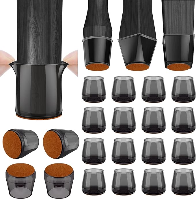 BALEINE 16 Pack Silicone Chair Leg Floor Protectors, Stool Leg Protectors Cap, Non-Slip Chair Leg Caps for Hardwood Floors (Black & Large, 16 Pack)