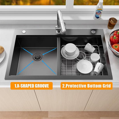 Drop In Kitchen Sink Stainless Steel 32x22 - Drop In Workstation Sink Double Bowl Commercial 16 Gauge Stainless Steel Kitchen Sinks Black