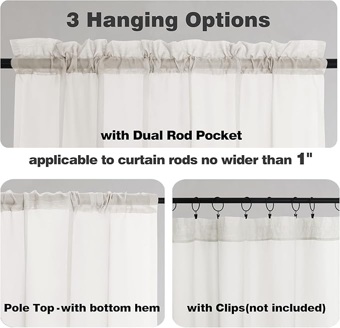 Chyhomenyc Ivory Sheer Window Curtain Panels 45 Inch, Set of 2, Light Filtering Solid Voile Curtains Drapes for Small Window/Living Room/Bedroom, Rod Pocket, 42W x 45L inches
