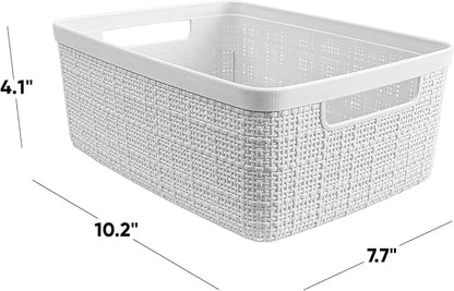 Curver Set of 8 Jute Small Decorative Plastic Organization and Storage Baskets - Image 2