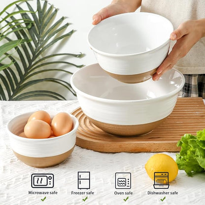 HASENSE Ceramic Mixing Bowls, Large Serving Salad Pasta Bowls Set, 2.1/1.0/0.5 - Image 6