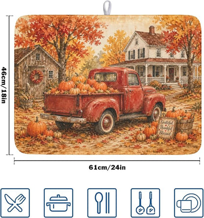 Fall Pumpkin Dish Drying Mat for Kitchen Counter Thanksgiving Autumn Harvest - Image 2