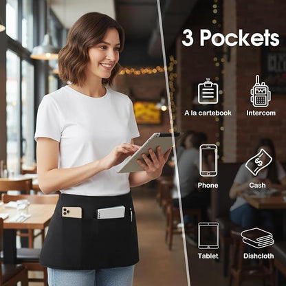 BOHARERS Cotton Server Aprons 3 Pack Waiter Waitress Apron Short Apron - Image 2