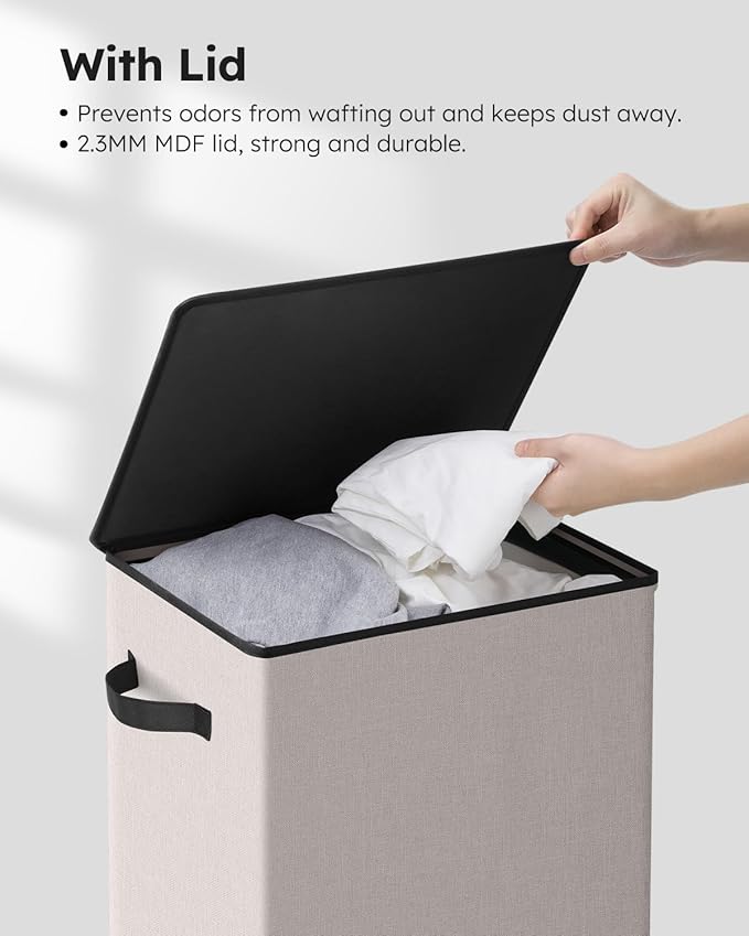 SOLEDI Laundry Hamper with Lid 100L Large & Tall Collapsible Laundry Basket, Clothes Hamper with Bag Removable Easy to Carry, Dirty Hampers for Bedroom, Bathroom, Dorm, College,Light taupe
